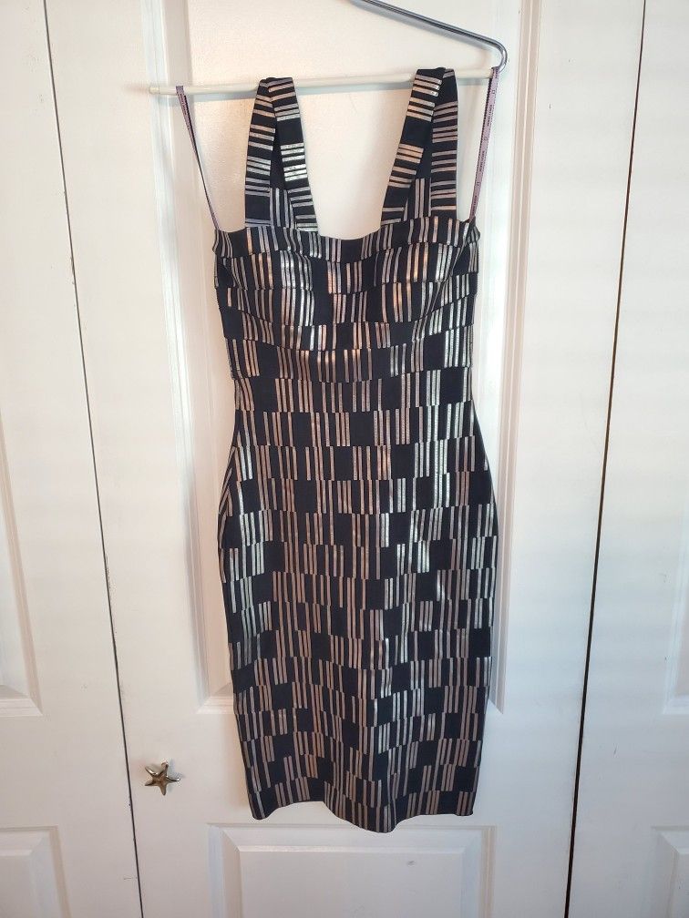 Herve Leger black/silver bodycon/bandage Sheath Dress Size XS Retail $990