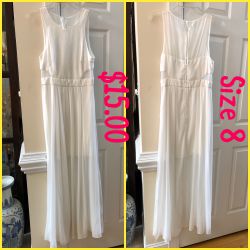 Long White Sheer Sides, Back, and Bottom Evening Dress, size 8