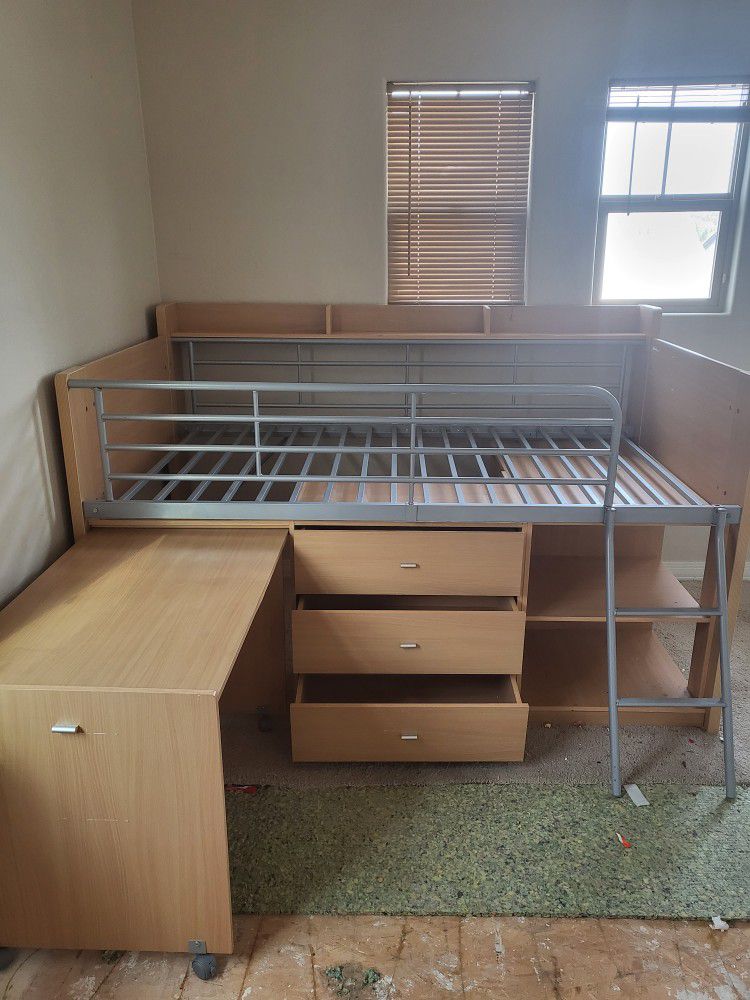 BED WITH STORAGE,  DRAWERS &  DESK