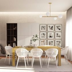 BRAND NEW Rectangular Indoor Furniture 9 Piece 100% FSC Certified Acacia Wood Whit Aluminum White Chairs Dining Set