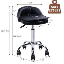 🥨2Pcs Rolling Swivel Salon Stool Chair with Back Rest Height Adjustable Drafting Task Chair Tattoo Facial Massage Medical Spa Stool, Black,