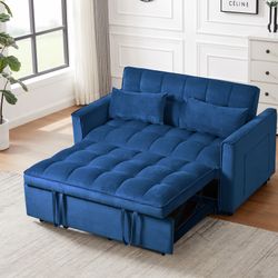 3 in 1 Convertible Sleeper Sofa Bed, Modern Pull Out Couch Bed, Adjustable Backrest, Velvet Loveseat Futon Sofa with Pillows & Pockets for Living Room