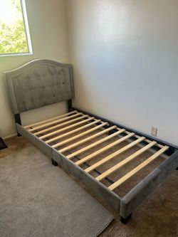 Twin bed frame, gray and great condition