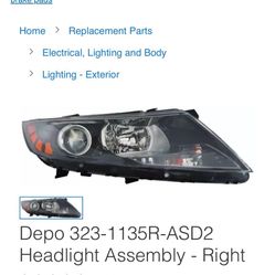 2011 Kia Optima,  Right Headlight