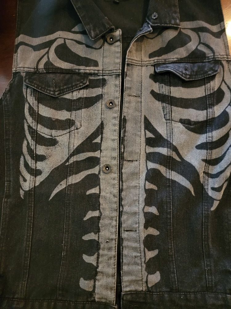 Vintage RUDE Black Denim Punk Skeleton Design VeST