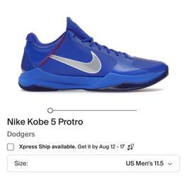 **IN HAND** Kobe 5 Dodgers Size 11.5