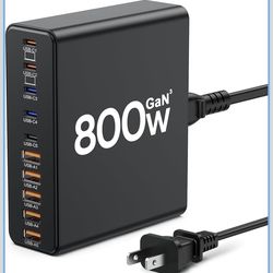 800W USB C Charger Block,10-Port Charging Station GaN Fast Charging Type C & USB A Wall Charger Adapter for MacBook Pro/Air,iPhone,iPad,Dell XPS,Samsu