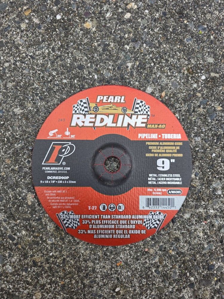 Pearl REDLINE 9" x 1/8" x 7/8" Depressed Center Grinding Wheel (Pack of 15)