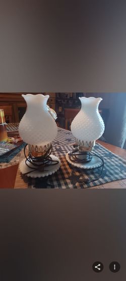 Vintage  Hobnail Milk Glass Lamps
