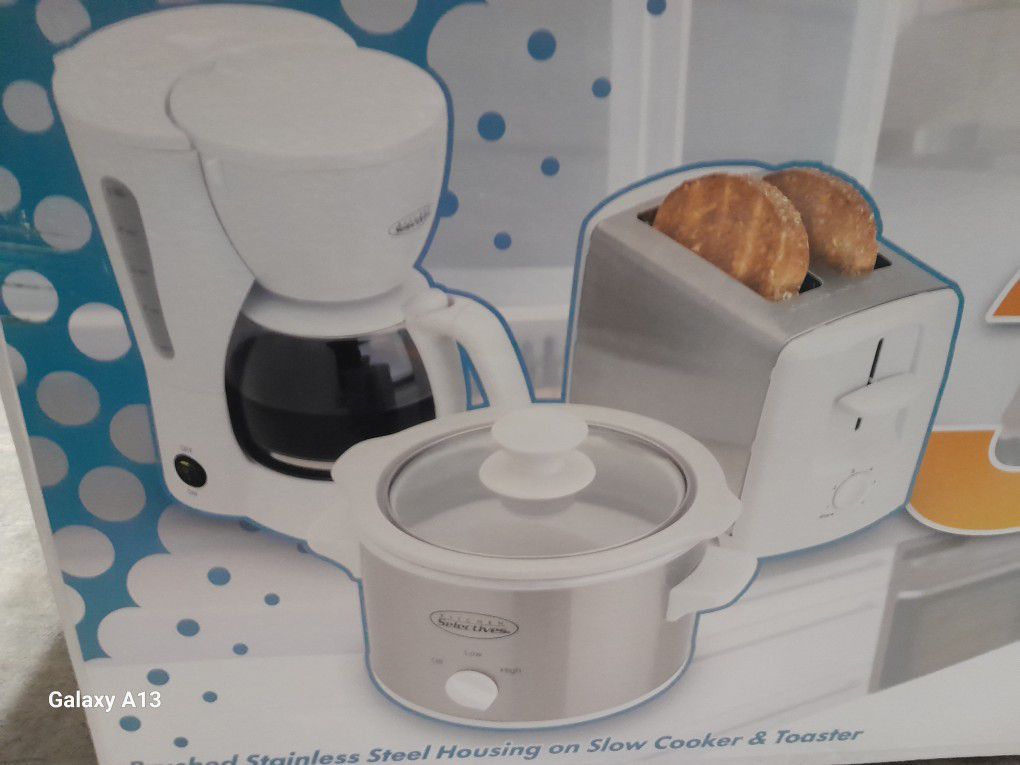 Brand New Combo 1.5 Quart Slow Cooker, 5 Cup Coffee Maker,  &  2 Slice Toaster