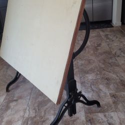 Antique Industrial Wood & Steel Drafting Table! 