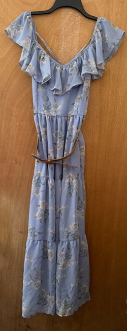 New Wallflower Blue Floral Ruffle Neck Belted Maxi Dress & On/Off Shoulder Plum Floral & Sand Floral