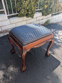Vintage Chippendale Style Carved Wood Ottoman Footstool - Ball & Claw Feet