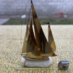 Mid Century Modern Large Brads Sail Boat with Stone Base