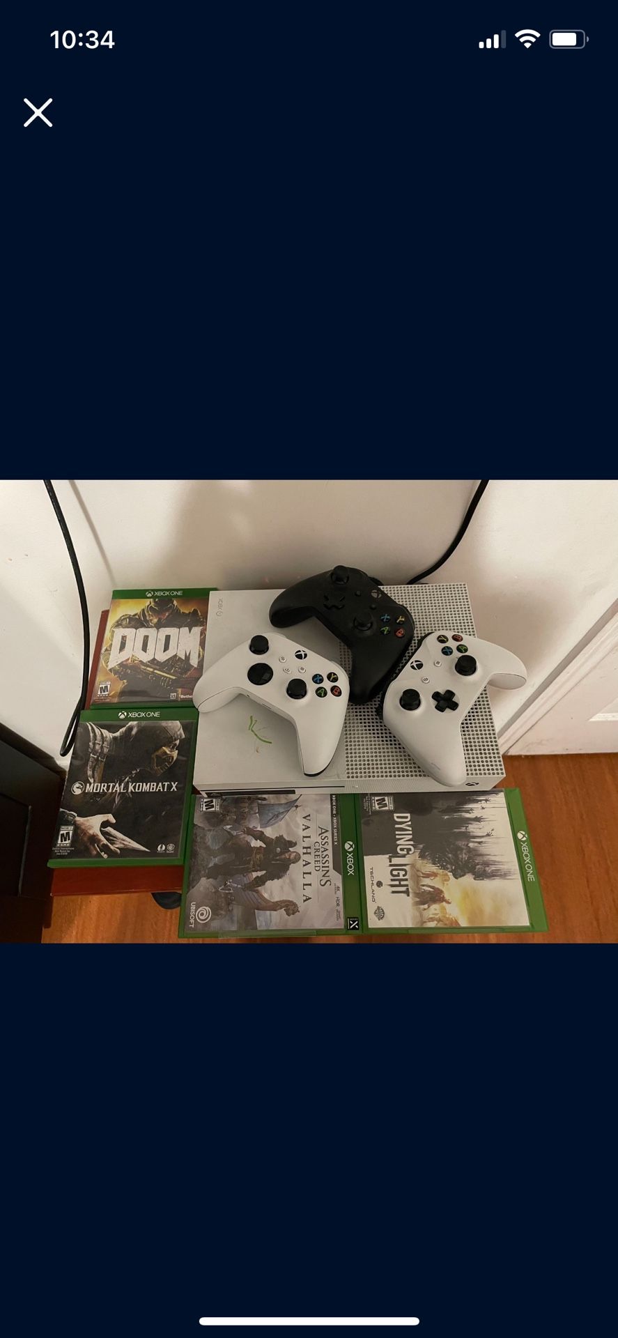 X Box One With Three Controllers for disc games