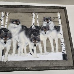 1995 Wolf Relief Art "The Pack" by Artist Gail