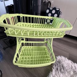Lime Green 2-Tier Plastic Dish Drying Rack