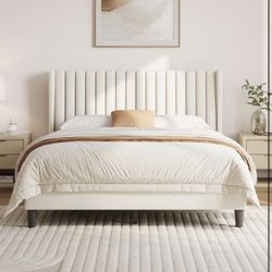 Queen Size Bed Frame Ivory Color 