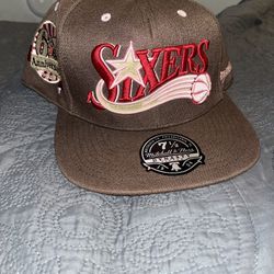 Brown and pink 76ers 60th anniversary  fitted hat size 7 1/2 