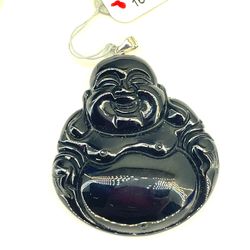 925 Sterling Silver Onyx Buddha Pendant 18.30g 164983/4