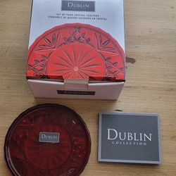 Dublin Collection, Set Of 4 Crystal Coasters, RED
