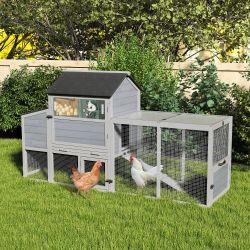 "Chicken Coop, Outdoor Rabbit Hutch with Wheels, 82"" Large Wooden, Sunshine Board, Asphalt Roof, Ramp, Openable Top, Door, Window, Pull-Out Tray, NEW