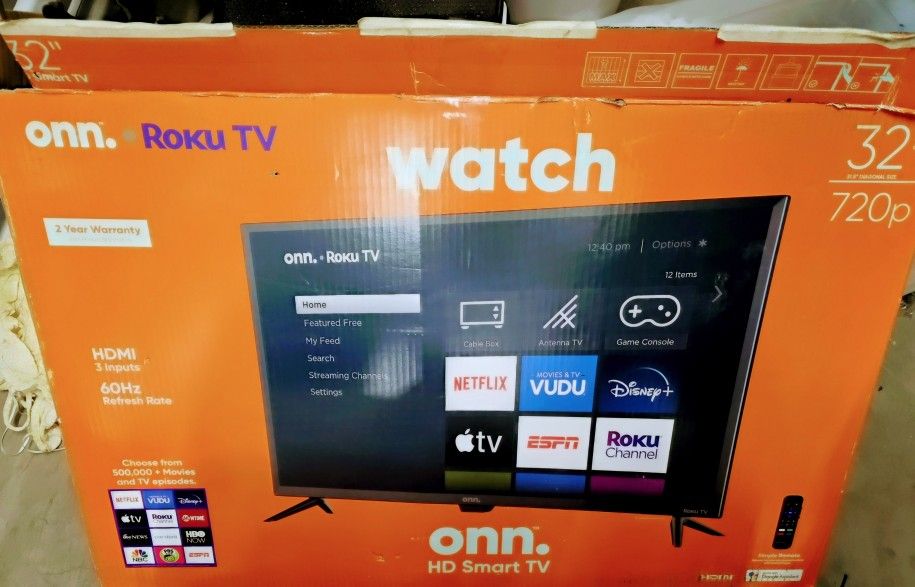 Onn. 32" Class HD (720P) LED Roku Smart TV (Model 100012589).