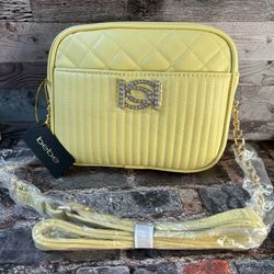 NEW Bebe Hazel Quilted Rhinestone Crossbody Bag in Butter (Pale Yellow) 