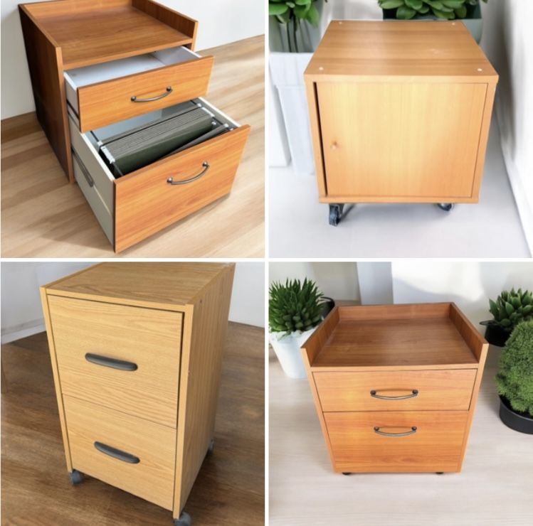  2-drawer & top drawer w/bottom file standard file cabinet on wheels $45 ea, side board storage cube cabinet rolling cart $25 