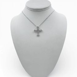 14k White Gold Cross Pendant with Diamonds and 16" Necklace.