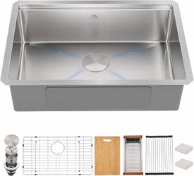 28" Undermount Workstation Kitchen Sink 16 Gauge Stainless Steel Single Bowl
