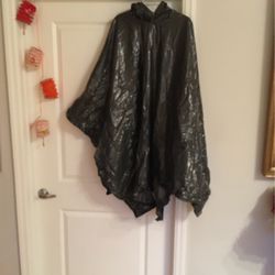 Hooded Poncho Rain Coat One Size Fits All Gray/black Tiny Check