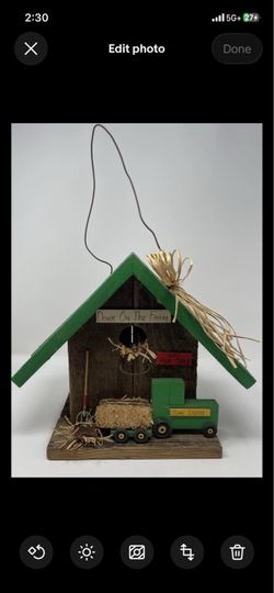 Rustic Farmhouse Birdhouse John Deere Tractor Down on the Farm Hanging Decor