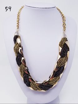 Brown Gold Beaded Rope Chain Necklace Jewelry