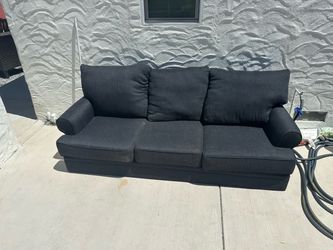 Sofa Dark Navy Blue Herringbone Pattern