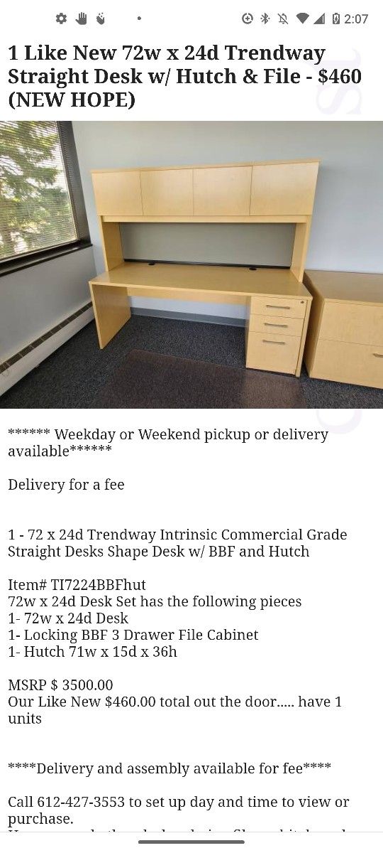 Like New Trendway Desk With Hutch