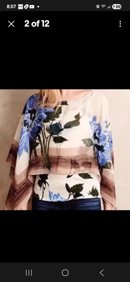Anthropologie Tiny Top Womens S Floral Poncho Chiffon Floral Overlay Blouse New