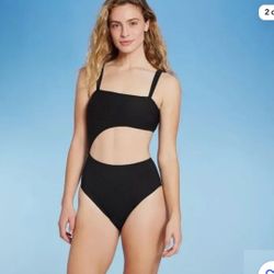 Ribbed Cut Out One Piece Swimsuit,