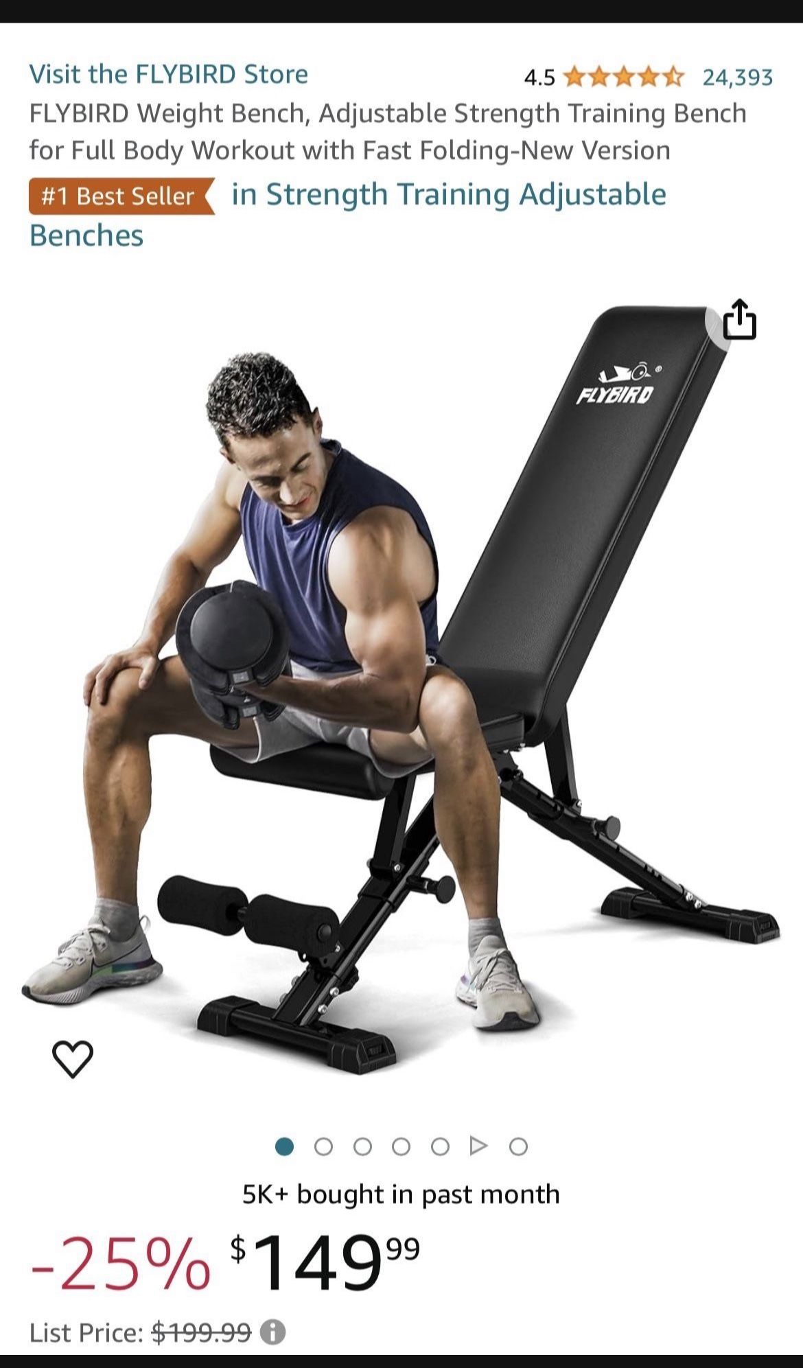 FLYBIRD Weight Bench, Adjustable Strength Training Bench for Full Body Workout with Fast Folding-New Version