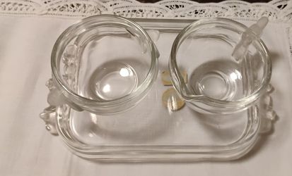 WALTHER GLASS TRAY SUGAR CREAMER W. GERMANY KRISTALLGLASS