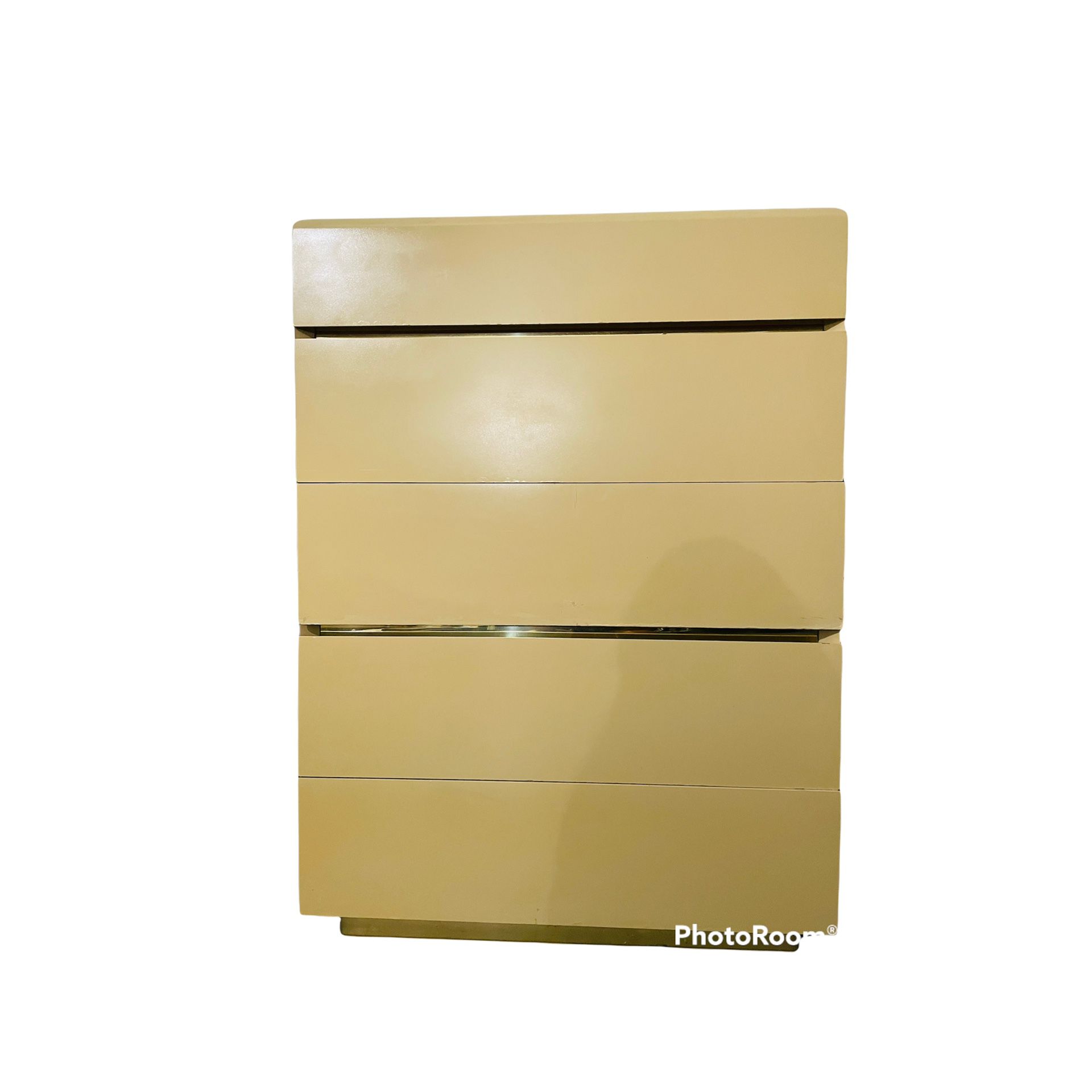 Postmodern Cream/Brass Tallboy LANE Dresser
