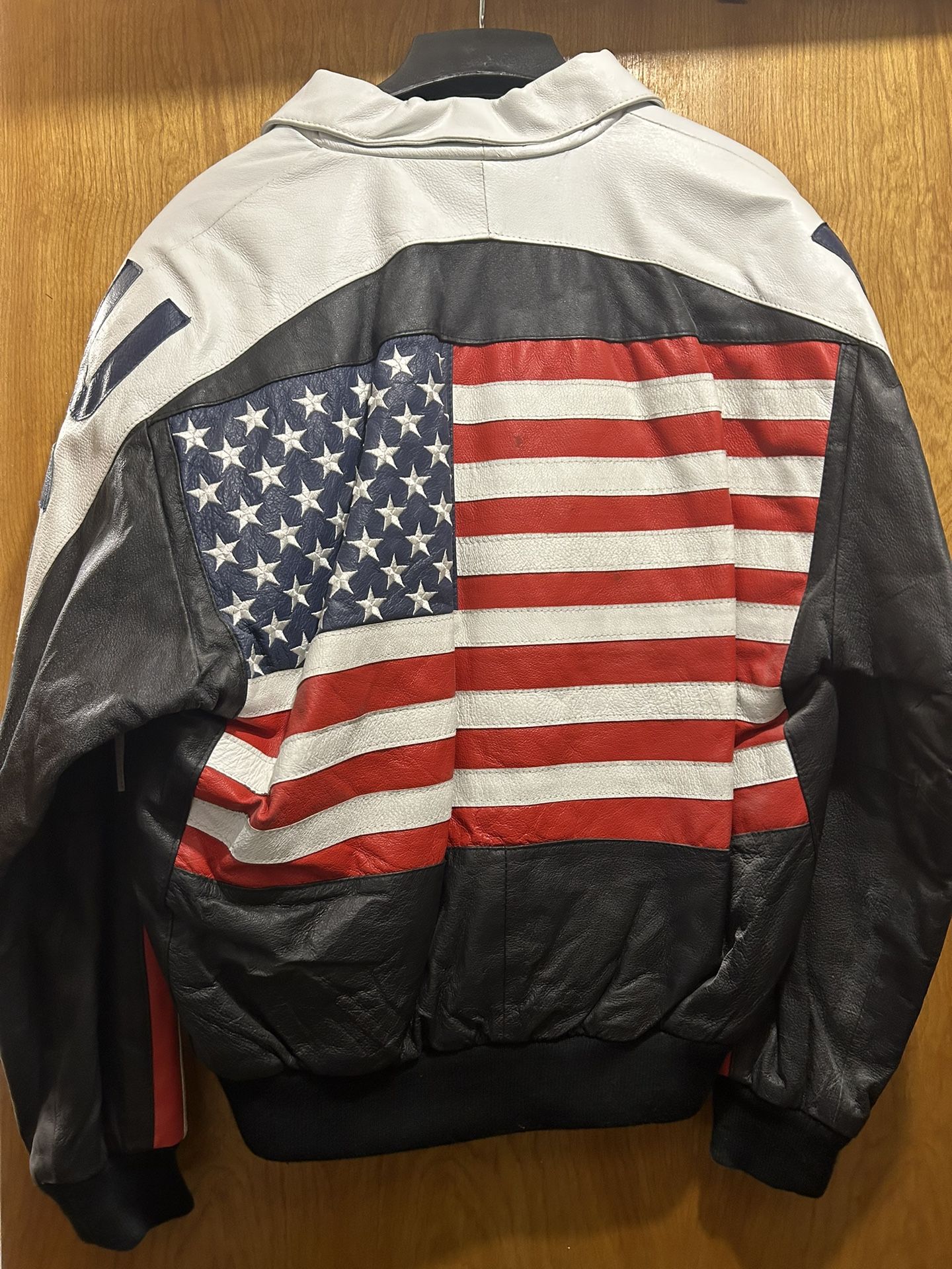 Vintage Micheal Hoban Patriotic American Flag USA Leather Jacket