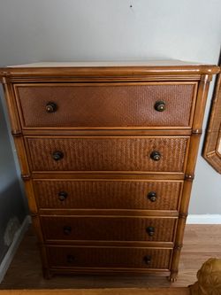 Bamboo 5-Drawer Tall Dresser Set with Mirror