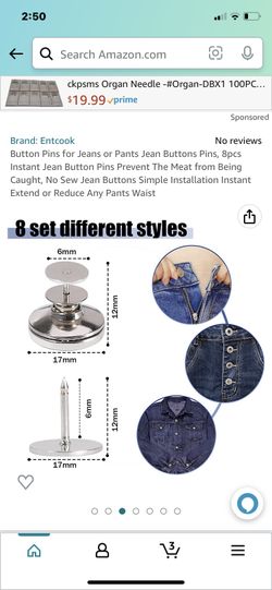 Button Pins for Jeans, No Sew and No Tools Instant Jean Button Pins for Pants,4 Sets Replacement Buttons, Simple Installation, Reusable and Adjustable