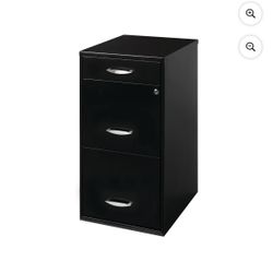 Space Solutions 3 Drawer Letter Width Vertical File Cabinet with Pencil Drawer, Black. Has a dent