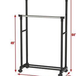 Simple Houseware Double Rod Portable Clothing Hanging Garment Rack