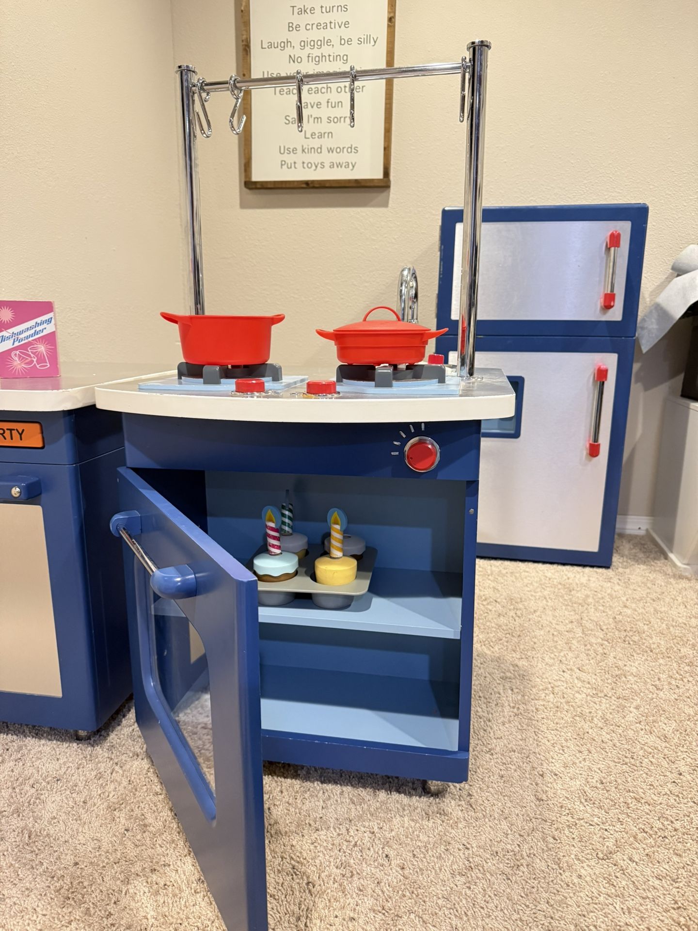 Pottery Barn 3 Piece Play Kitchen, Sink, Oven, Fridge, Dishwasher