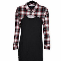 Plaid Layered Shirt Dress