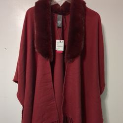 Vince Camuto Burgundy Open Front Poncho
