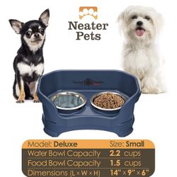 Neater Feeder Deluxe Mess Proof Dog Bowls Elevated for Small Breed - Made in USA - No Spill Raised Dog Food Bowl Stand - Stainless S🆕👍Retails $39.99